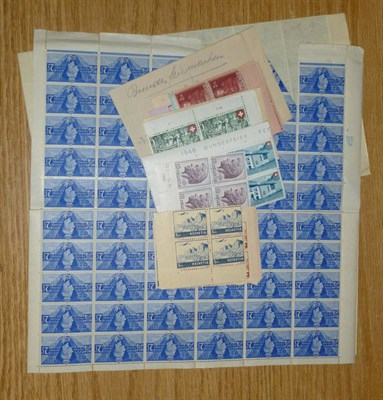 Lot 98 - Great Britain and Switzerland. Great Britain 1946 unused 2 1/2d Peace full sheets (2), damaged...