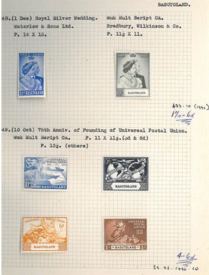 Lot 134 - Basutoland. A 1933  to 1965 mint collection on loose album pages. Includes 1933, 1938 and 1961 sets