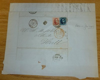 Lot 135 - Belgium. November 4 1855 entire to Hull, England bearing 20c blue and 40c carmine tied to cover...