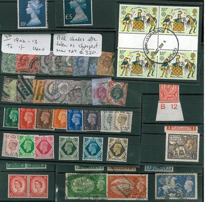 Lot 225 - Great Britain. A range of singles and part sets Queen Victoria to QEII, mainly used on stock cards.