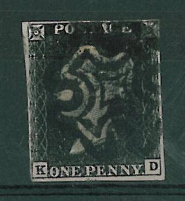 Lot 245 - Great Britain. 1840 1d black K-D, four margins. Used with black Maltese cross