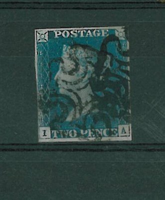 Lot 249 - Great Britain. 1840 2d blue I-A three margins, used with black Maltese cross