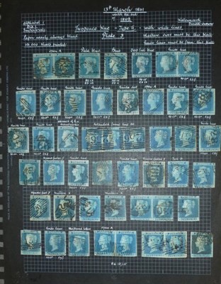 Lot 250 - Great Britain. A study of the 1841 2d blue, well presented on five album pages. Includes 121...