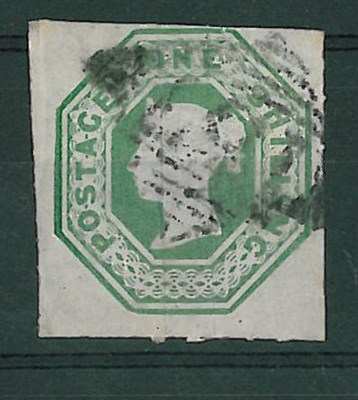 Lot 252 - Great Britain. 1847 1s green embossed. Cut square, four margins, used