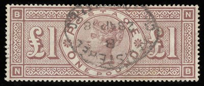 Lot 259 - Great Britain. 1888 £1 brown lilac N-B. Wmk three orbs, used