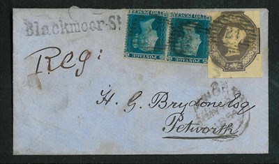 Lot 289 - Great Britain. 1854 Small registered cover to Petworth bearing 6d embossed and 2d  horizontal...