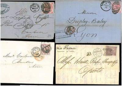 Lot 292 - Great Britain. 1858 to 1878 Ten entires/covers/outer letter sheets all addressed to overseas...