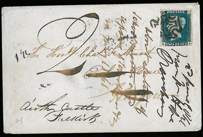 Lot 294 - Great Britain. 1841 Cover addressed to Glasgow bearing 2d blue N-B with three good margins...