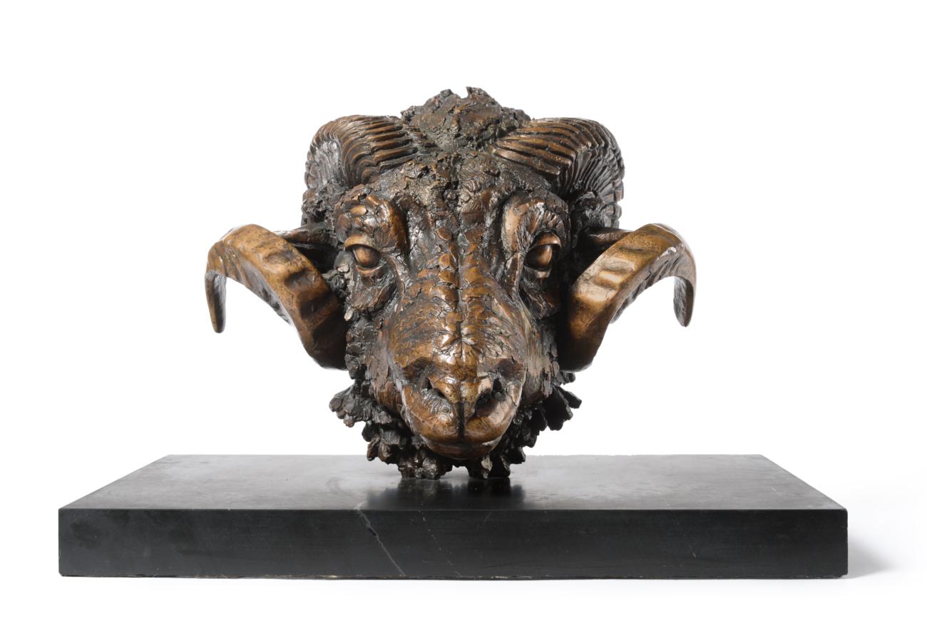 Lot 609 - Sally Arnup (1930-2015):  "Morris " A Bronze Study of a Swaledale Ram's Head, signed in the...