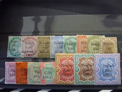 Lot 129 - British East Africa. 1895 Overprint set 1/2a to 5r. Fresh mint set. Minor faults on some low values