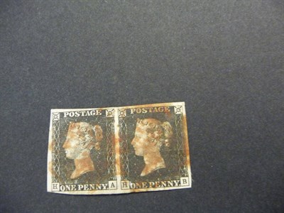Lot 185 - Great Britain. 1840 1d black horizontal pair HA-HB. Four good margins used with red Maltese...