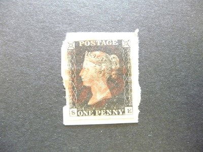 Lot 189 - Great Britain. 1840 1d black S-E four margins tied to small piece by red Maltese cross