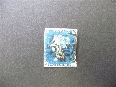 Lot 191 - Great Britain. 1840 2d blue J-B, Four margins (close at right), used with black Maltese cross