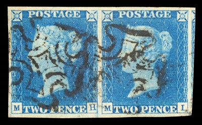 Lot 192 - Great Britain. 1840 2d blue horizontal pair MH-MI. Four good to large margins, used with two...