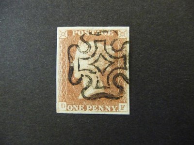 Lot 195 - Great Britain. 1841 1d red brown D-F, black plate 1b. Four good margins cancelled with superb...