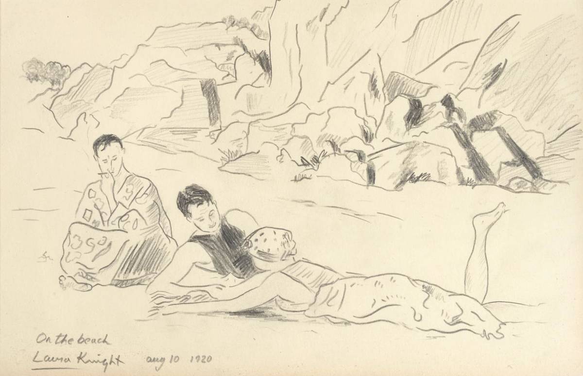 Lot 812 - Dame Laura Knight RA, RWS, RE, RWA, PSWA, DBE (1877-1970)    "On the Beach " Lamorna Cove...
