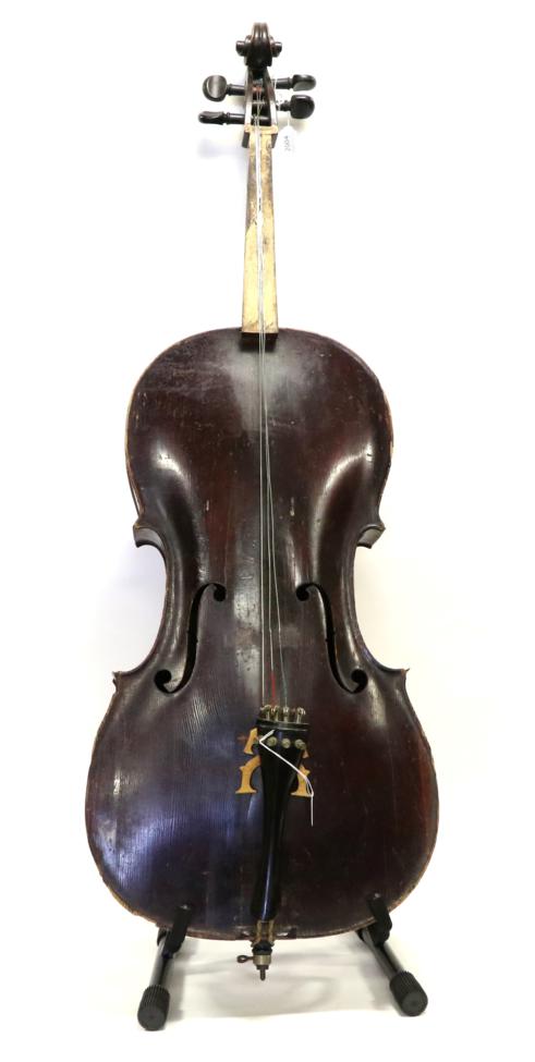 Lot 2004 - Cello 29 3/4"; two piece back, ebony fingerboard (detached), no label, upper bout 13 1/2";,...