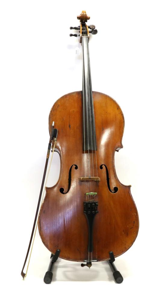Lot 2006 - Cello 30"; two piece back, no maker's name, has inscription visible through f hole 'Repaired...