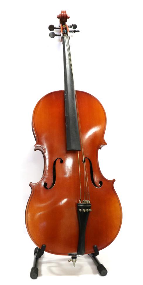 Lot 2007 - Cello 30";one piece back, student instrument, no maker's name, cased with bow