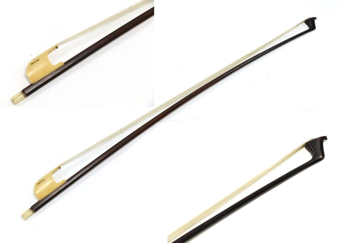 Lot 2009 - Cello Bow stamped on frog and stick 'Forster' open frog made from ivory also with bone button,...