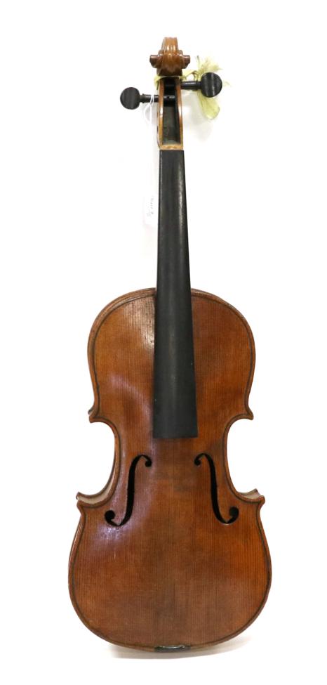 Lot 2017 - Violin 13 1/8"; two piece back, ebony fingerboard, with remnants of  label 'The Maidstone,...