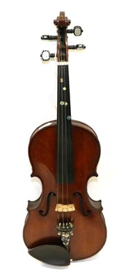 Lot 2018 - Violin 13 5/8"; two piece back, ebony fingerboard, decorative Mother of Pearl inlay to pegs and...