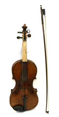 Lot 2020 - Violin 14 1/2"; two piece back, no label, double purfling to front and rear, cased with bow