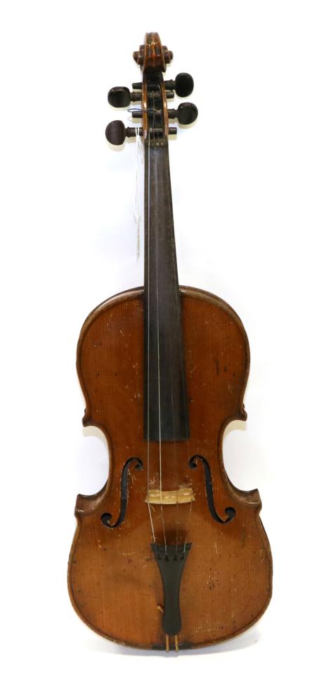 Lot 2023 - Violin 14 1/4"; two piece back, ebony fingerboard and tailpiece, label reads 'Sold by Thomas...