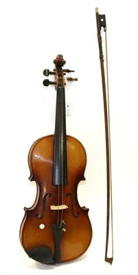 Lot 2026 - Violin 14 1/4"; two piece back, ebony fingerboard, mismatched pegs, label reads 'Copy of...