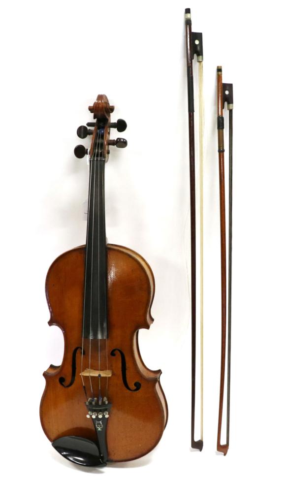 Lot 2031 - Violin 14 1/8"; one piece back, ebony fingerboard and tailpiece with decorative Mother of...