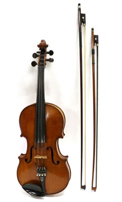 Lot 2031 - Violin 14 1/8"; one piece back, ebony fingerboard and tailpiece with decorative Mother of...