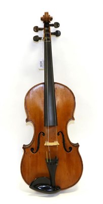 Lot 2034 - Violin 14 1/8"; two piece back, ebony fingerboard, no labels or marks, has been revarnished, cased