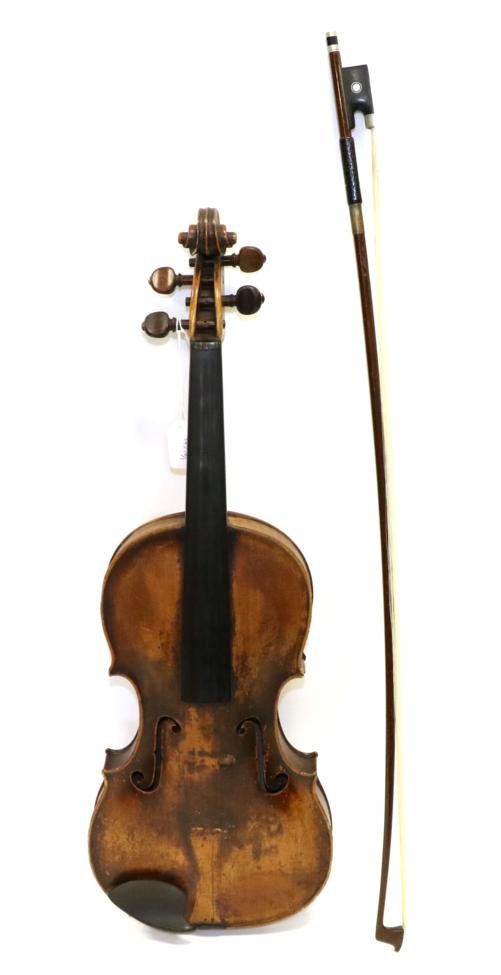 Lot 2035 - Violin 14 1/8"; two piece back, ebony fingerboard, with handwritten label visible through right...