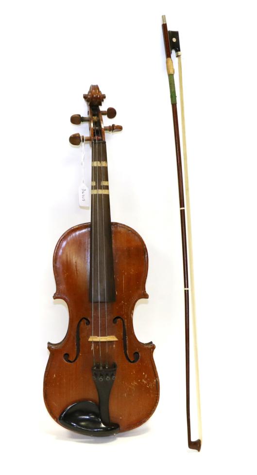 Lot 2042 - Violin 14"; one piece back, no label or maker's mark, cased with bow