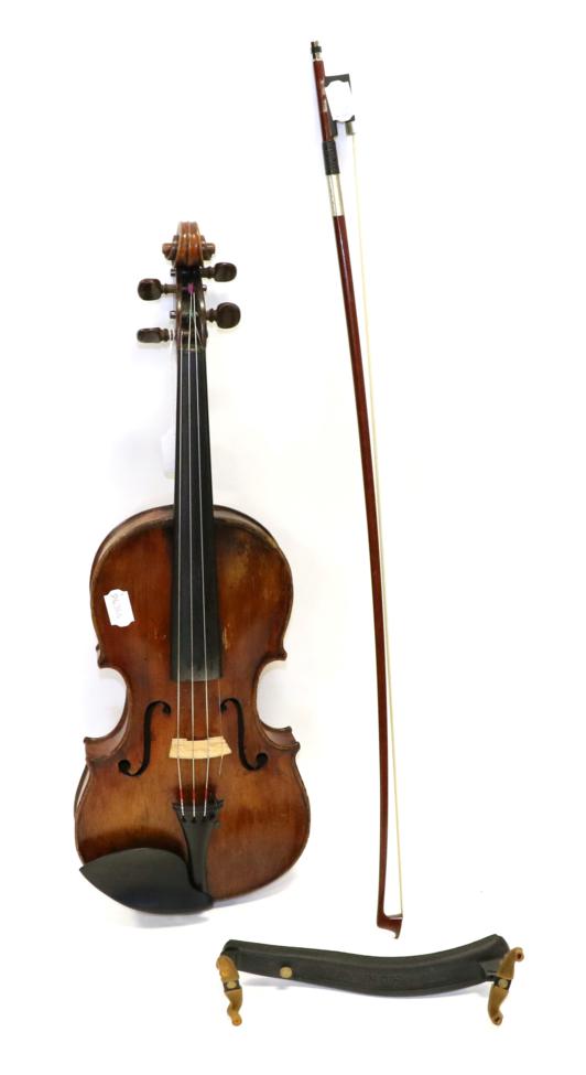 Lot 2044 - Violin 14"; two piece back, ebony fingerboard and tailpiece, no maker's mark, (cased with bow)