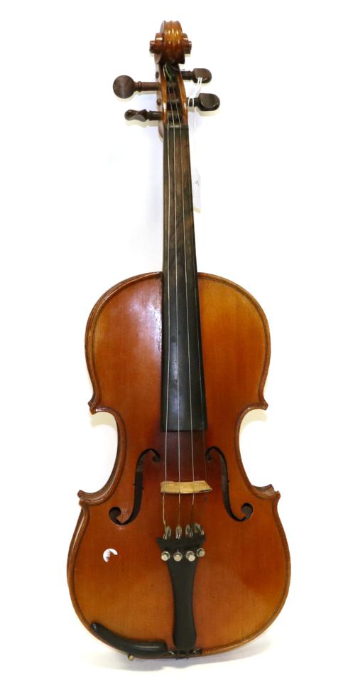 Lot 2049 - Violin 14"; two piece back, has two labels '3' and one with lyre picture and 'JTL', scroll...