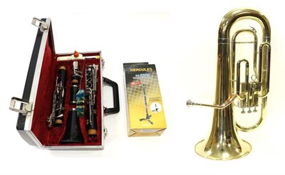 Lot 2064 - Euphonium Rosetti Series 5 3 valve serial no.08EH348 with two mouthpieces, cased; together with...