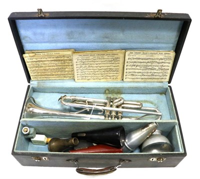 Lot 2067 - Trumpet engraved 'Broadway Foreign' silver coloured, with accessories (cased)