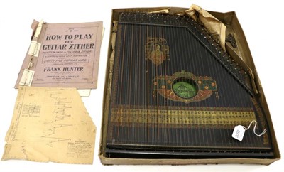 Lot 2092 - Guitar Zither By Leibliche Musik in black with decorative gold/red/green painting, with...