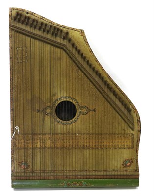 Lot 2093 - Guitar Zither with label 'Piano Harp No.5 Special Made In USA', front has remains of original...