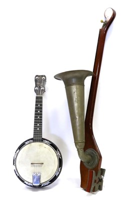 Lot 2097 - Ukulele Banjo stamped 'British Made GH&S' and 'Pagent' 8"; head, four strings with resonator;...