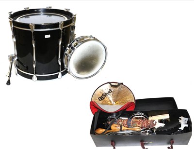 Lot 2104 - Drum Kit consisting of Bass Drum 20"; skin 18 1/2"; depth 'Premier England' badge; Remo (USA) Snare