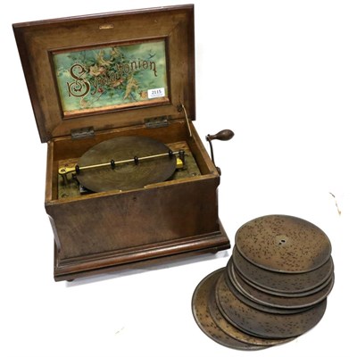 Lot 2115 - Symphonium Disc Music Box playing 8 1/4"; discs, with twin combs 'Schutz-Marke' numbered...