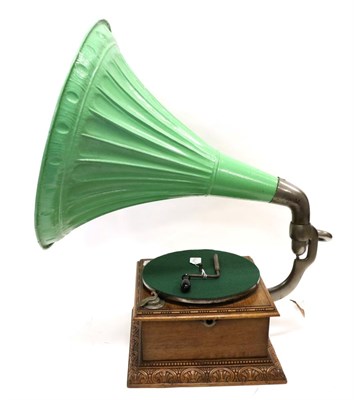 Lot 2121 - Horn Gramophone with wooden case and sound box labelled 'Heart Made in Germany, Manufactured...
