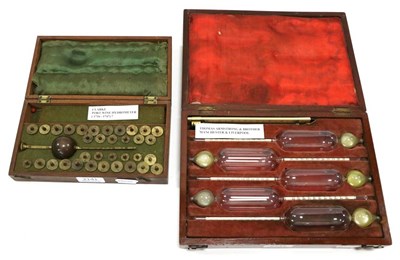 Lot 2141 - Clarke Port Wine Hydrometer Set together with Thomas Armstrong Sike's Hydrometer Set, mercury...
