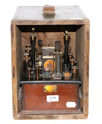 Lot 2144 - Electric Shock Machine with central coil, various contacts labelled 'Primary', 'Secondary',...