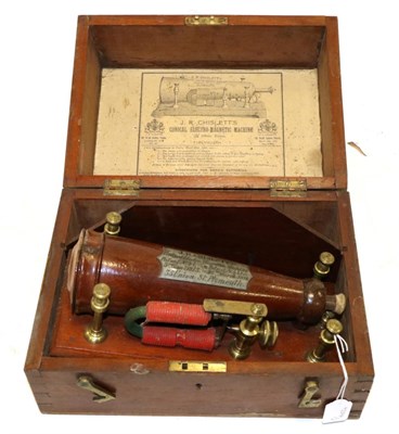 Lot 2153 - J R Chislett's Conical Electro-Magnetic Machine in mahogany case with plaque to cone indicating...