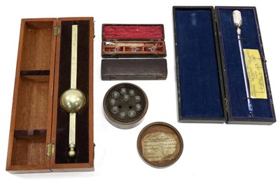 Lot 2156 - MacPherson Salinometer and Kata Thermometer; together with three Sets of Hydrostatic Balls (i)...