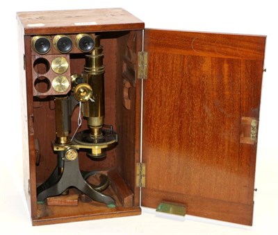 Lot 2168 - Baker (High Holborn) Microscope with course/fine focusing, circular stage with varying size...