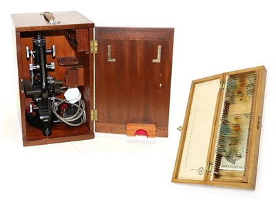 Lot 2181 - W Watson Service II Microscope no.113949, black lacquered finish engraved 'R.(D)S.V.S' (cased);...